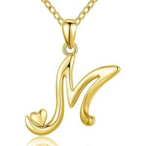 925 Sterling Silver Initial Necklace with Rose Gold Heart, 18 Inch Chain, Person